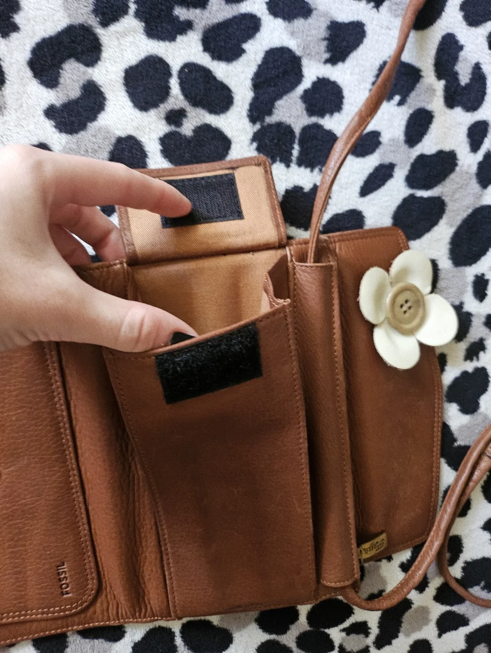 Vintage Fossil Leather Tan Brown Crossbody Bag Snap Closure, Cottagecore Boho